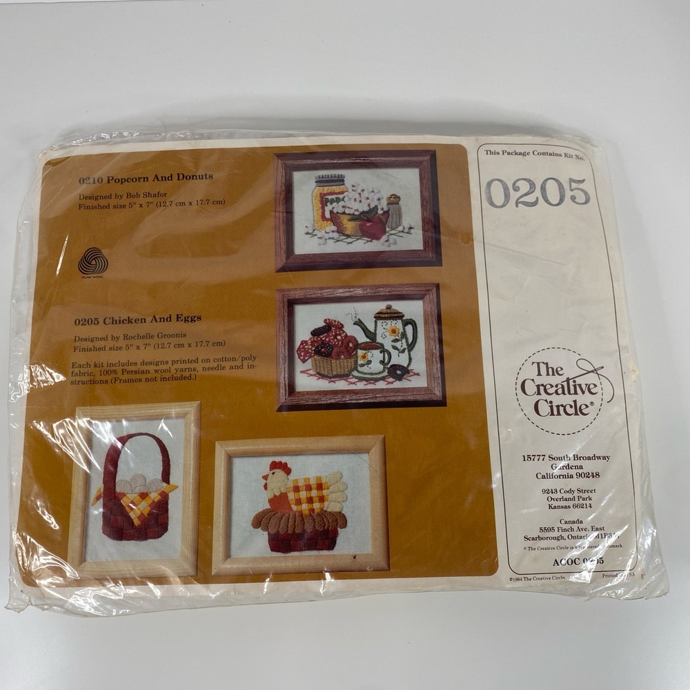 Creative Circle Crewel Embroidery Stitch kit Chicken & Eggs 205 fits 5"x7" frame